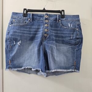 Torrid Blue Distressed Button-Front Denim Shorts